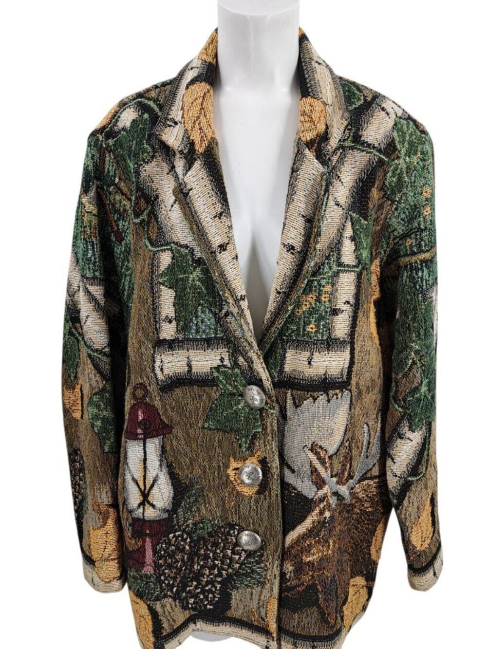 Vintage Painted Pony Cabin Outdoor Tapestry Jacket Blazer Size M Rustic Country